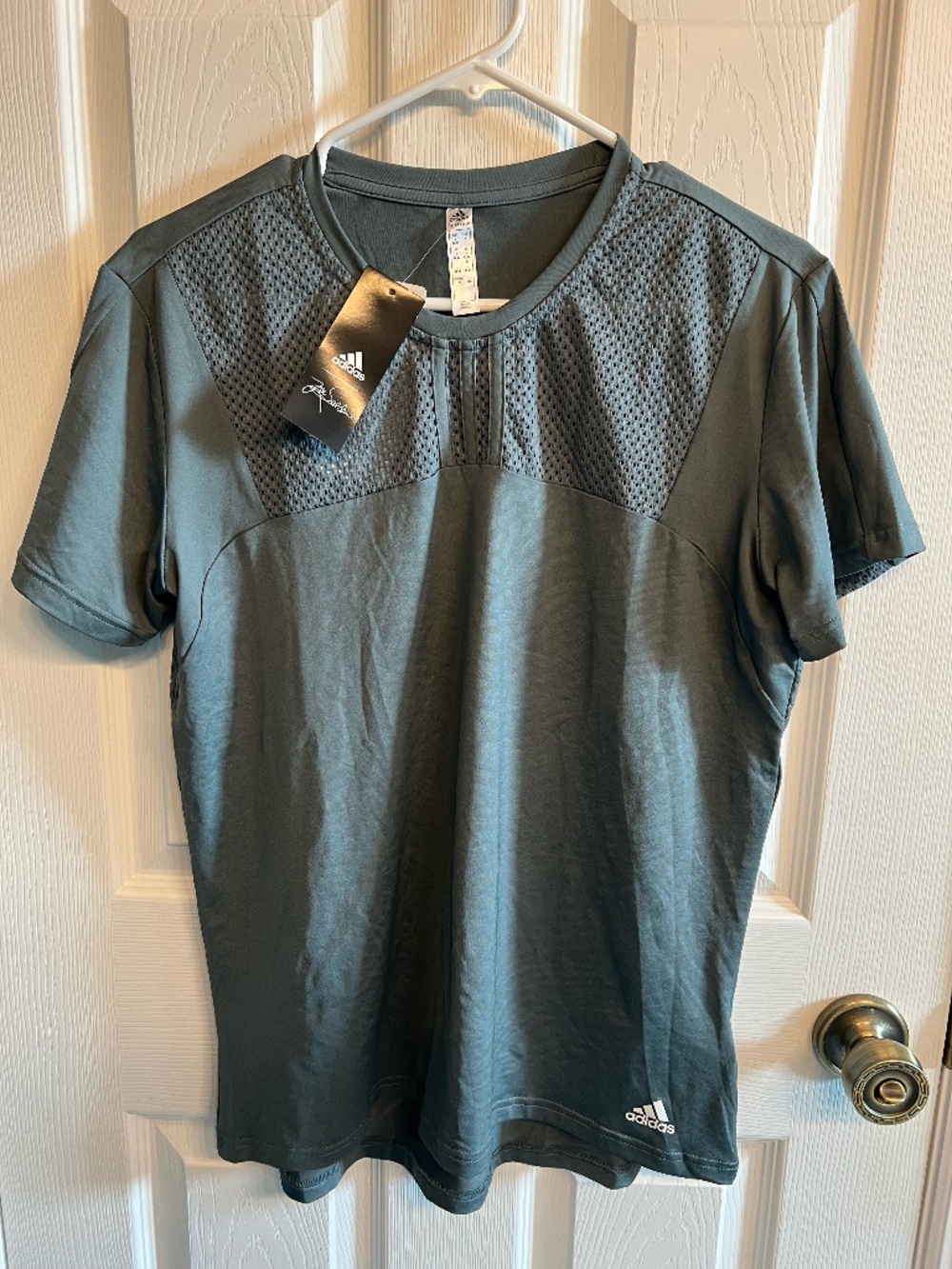 Adidas Mesh Panel Athletic Shirt Gray Size Large